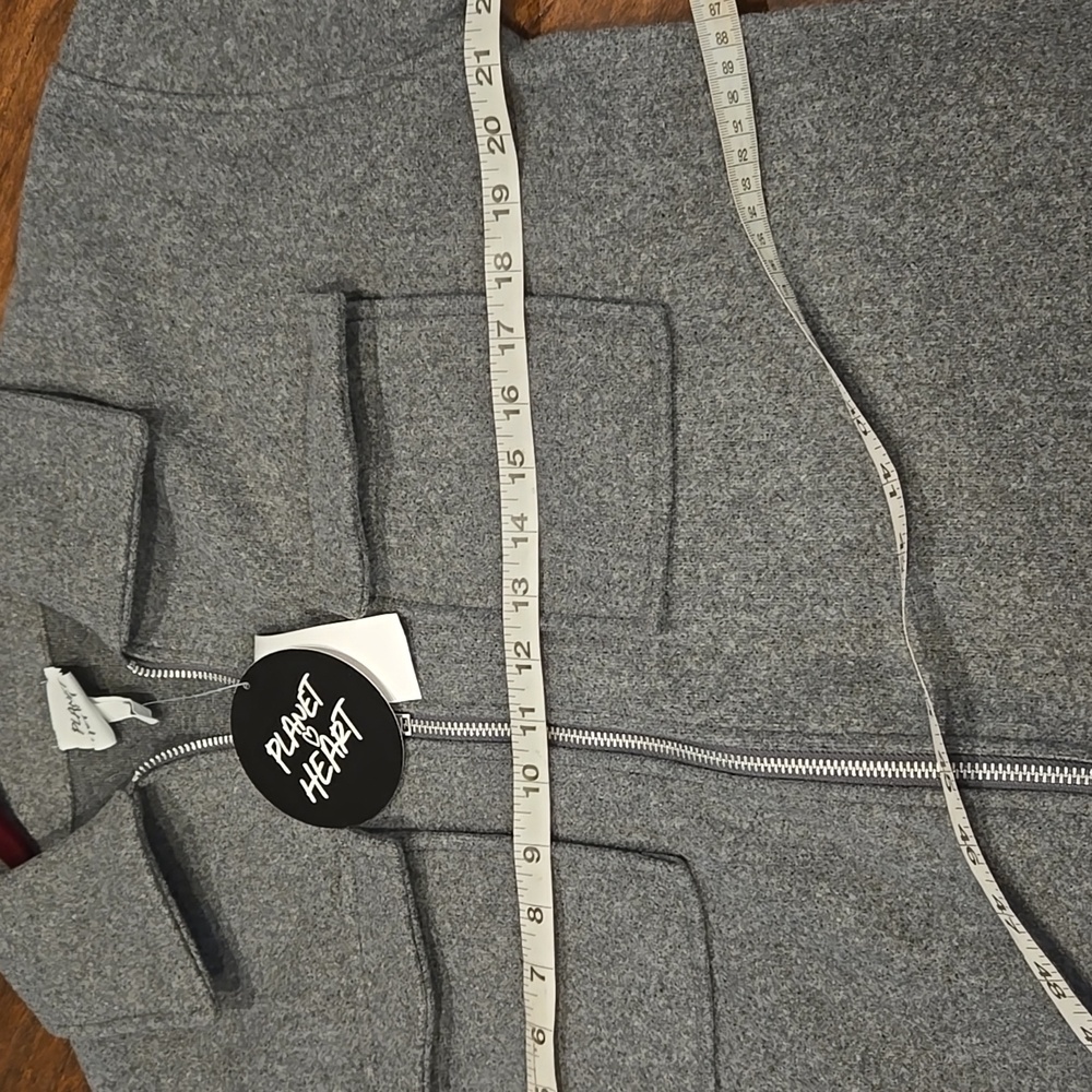 Planet Heart Gray Fleece Zip Up Crop Jacket - Picture 7 of 10